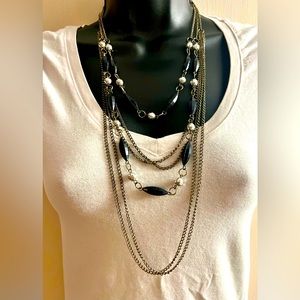 Retro Disco Ball Black/Silver Multi-Length Necklace, Sterling Silver Chain